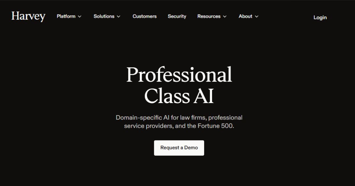 Harvey Co-Founder Winston Weinberg Net Worth, Entrepreneur Journey & Success 3 The Harvey website homepage, featuring the title "Professional Class AI" for law firms and professional services.