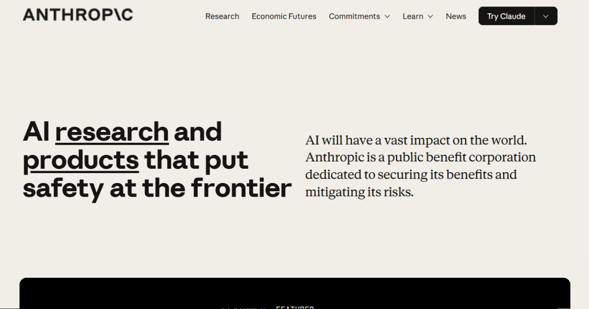 Anthropic Co-Founder Dario Amodei Net Worth, Journey, Vision and Growth 3 The Anthropic website homepage, showcasing AI research and products focused on safety and public benefit.